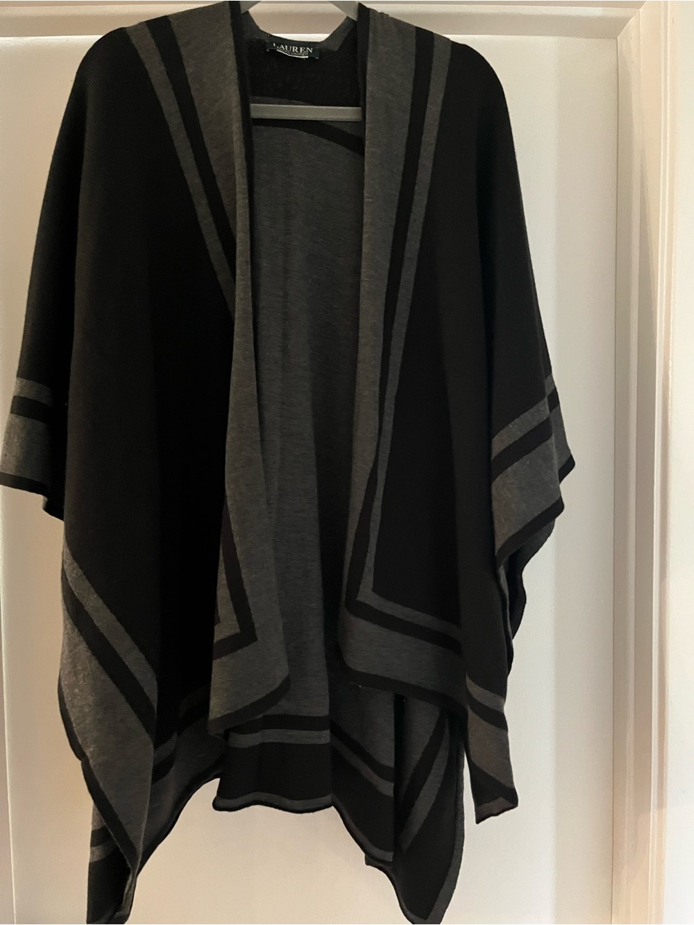 Lauren Ralph Lauren Jet Setter Reversible Ruana Wool Blend Poncho Wrap